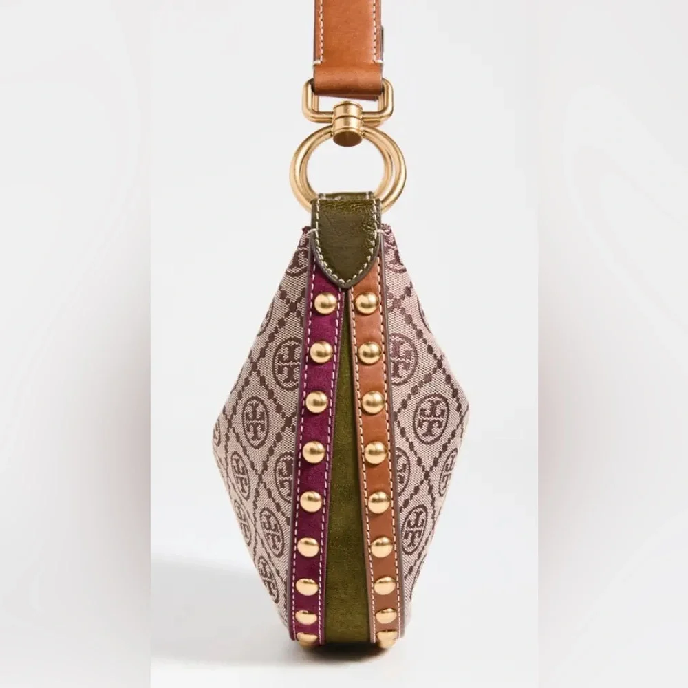 🔥NWT Tory Burch T Monogram Jacquard Studded Mini Crescent Bag - Picture 4 of 16